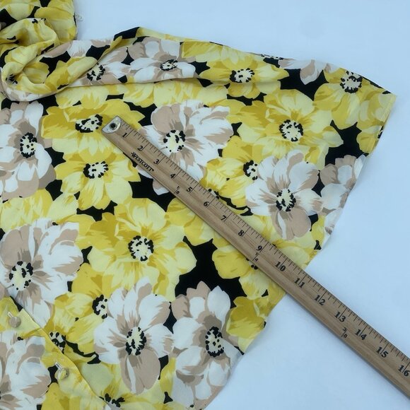 TALBOTS Yellow Floral Crepe Midi Dress Size 12 Pippy Poppies Missing Belt - Picture 7 of 12